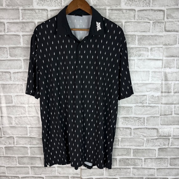 PXG Parson Xtreme Primary Black Cactus AOP Performance Golf Polo Mens LARGE - Picture 2 of 9